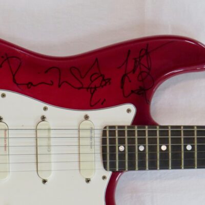 Red Fender Stratocaster Guitar USA - signed by The Rolling Stones