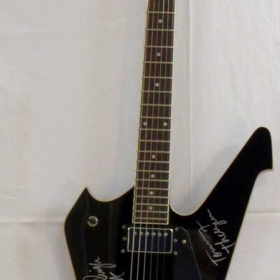 Black Washburn Paul Stanley Signature Model Guitar, signed and personalized by Kiss