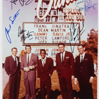 Promo Photo In Front Of The Casion "Sands" Neon-Sign - Signed by the Legendary The Rat Pack