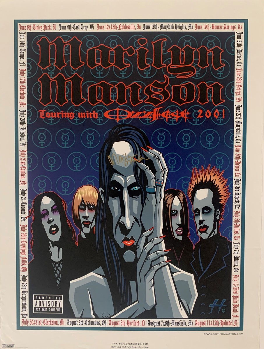 Marilyn Manson 2001 Touring with Ozzfest Cpncert Poster - Signed by Marilyn Manson