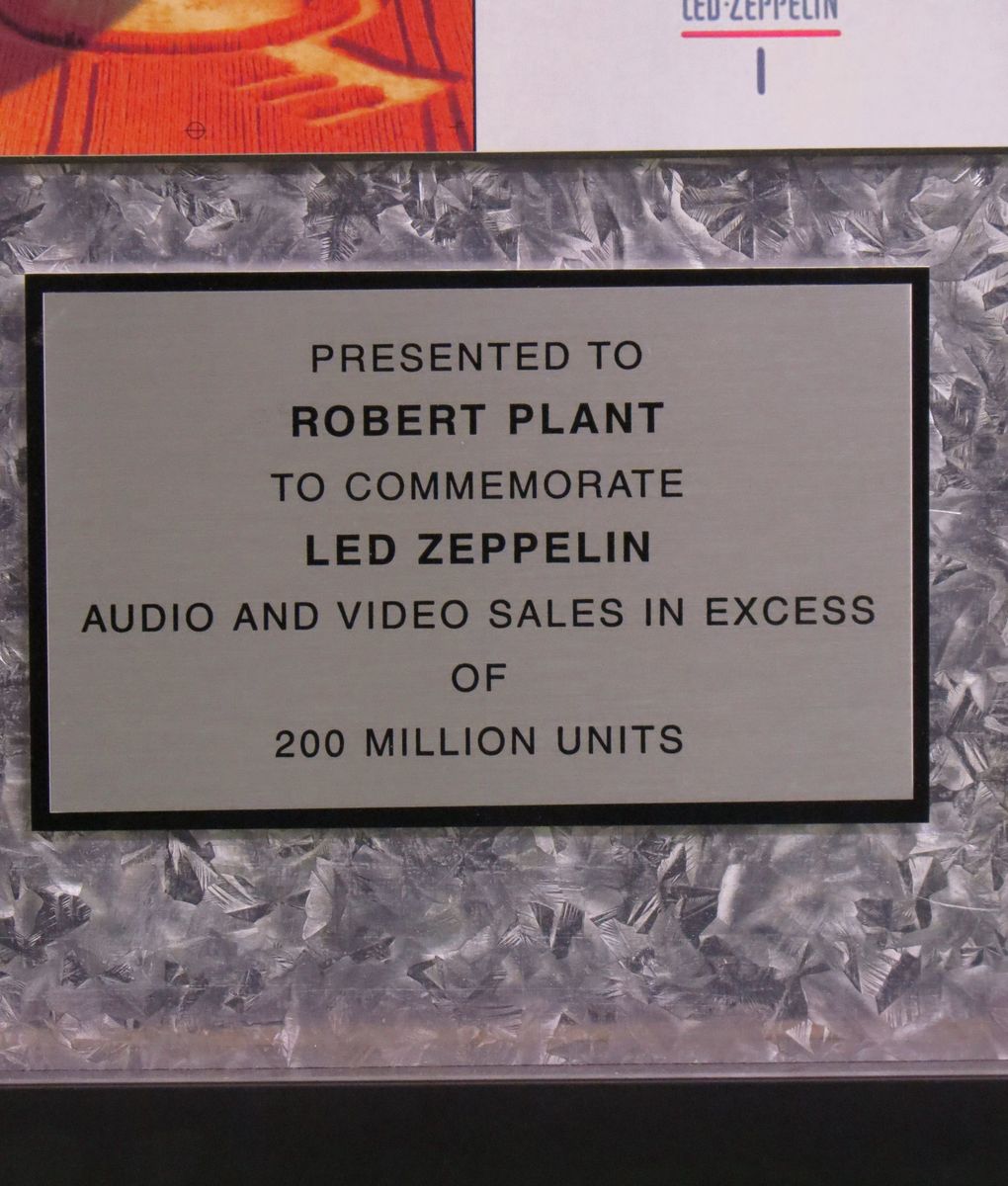 200 Mio Units RIAA Platinum Award Presented To Robert Plant and Signed by Robert Plant