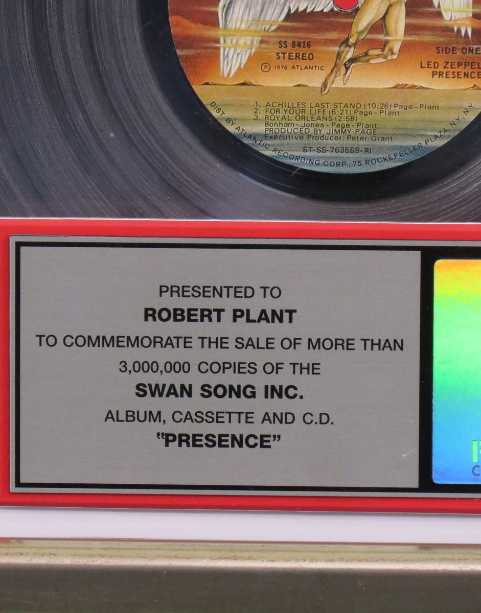 Presence RIAA Multi Platinum Award Presented To Robert Plant