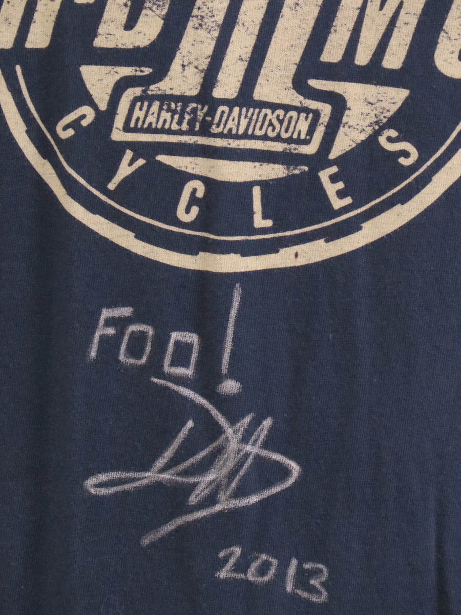 Blue Harley Davidson T-Shirt Owned, Worn and Signed by Dave Grohl