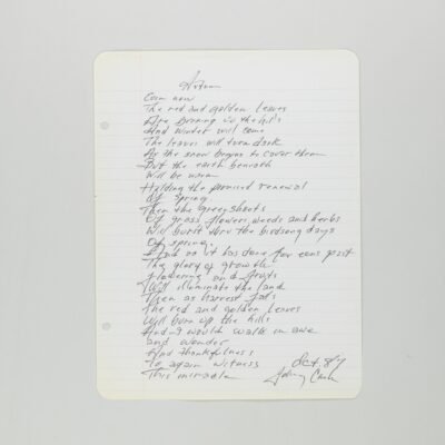 Handwritten lLyrics "Autumn" by Johnny Cash