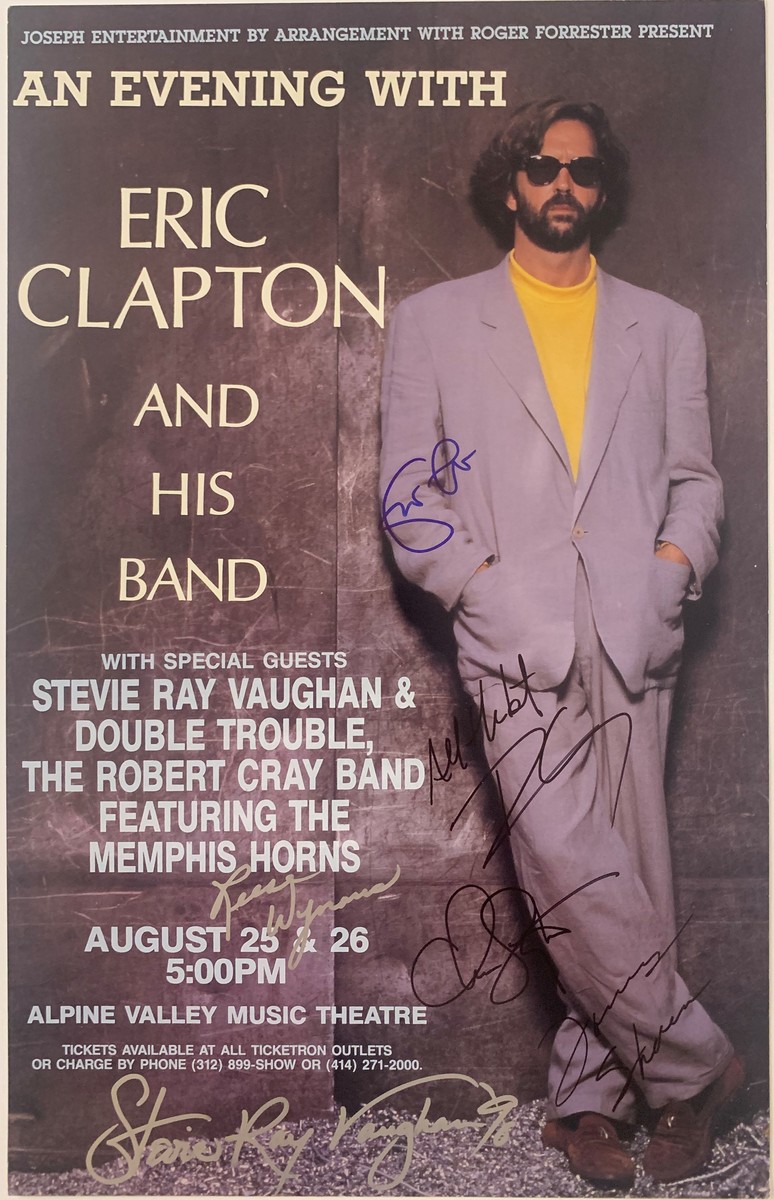 Eric Clapton – 1990 Alpine Valley Music Theatre Concert Poster – Signed by Eric Clapton, Stevie Ray Vaughan & Double Trouble and Robert Cray