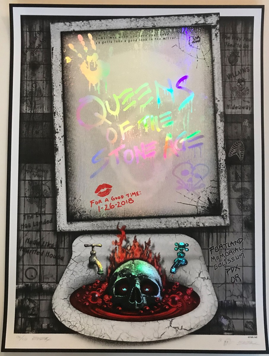 EMEK - 2018 "Mirror" Queens of the Stone Age Portland - Rainbow Foil Mirror Holographic Concert Poster