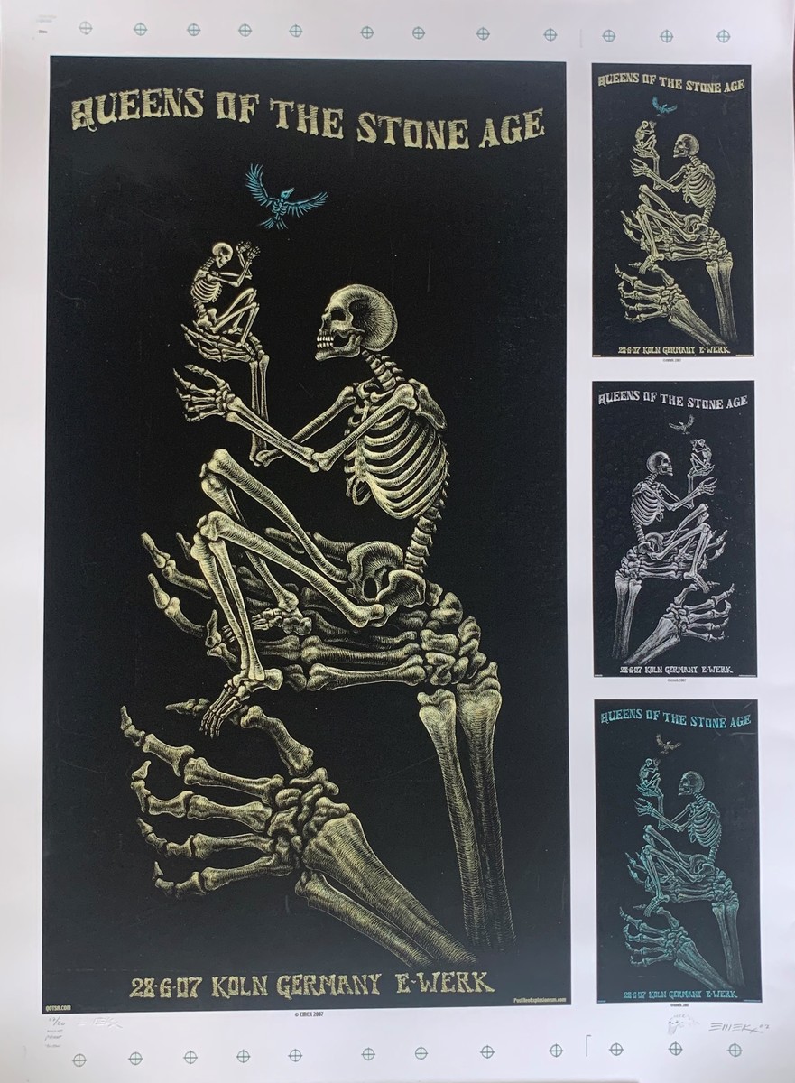 EMEK - 2007 Queens Of The Stone Age "Skeleton Bird" Limited Edition Silkscreen UNCUT PROOF - Signed by EMEK