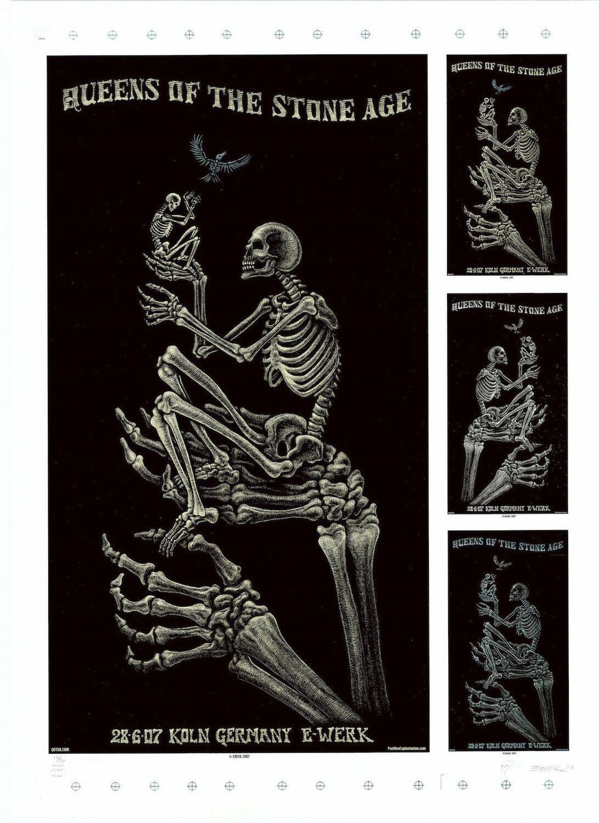 EMEK - 2007 Queens Of The Stone Age "Skeleton Bird" Limited Edition Silkscreen UNCUT PROOF - Signed by EMEK