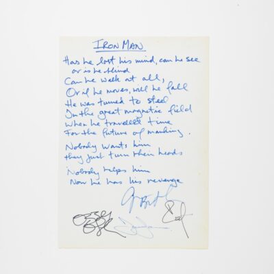 Handwritten lyrics "Iron Man" by Geezer Butler
