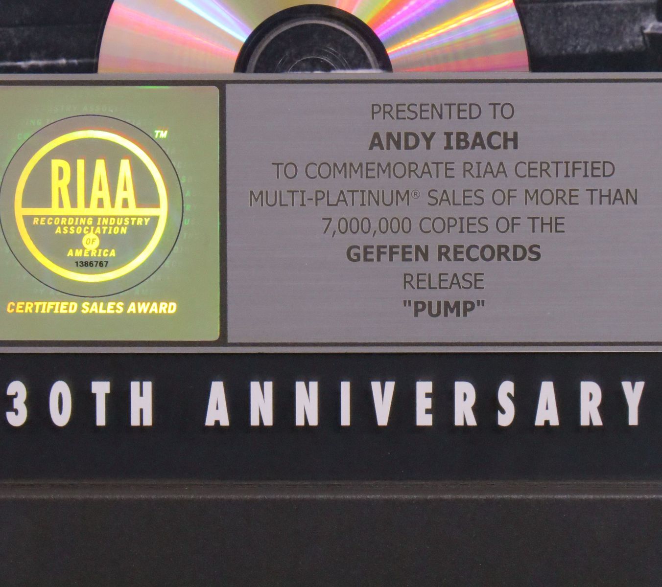 Pump RIAA Multi-Platinum Award