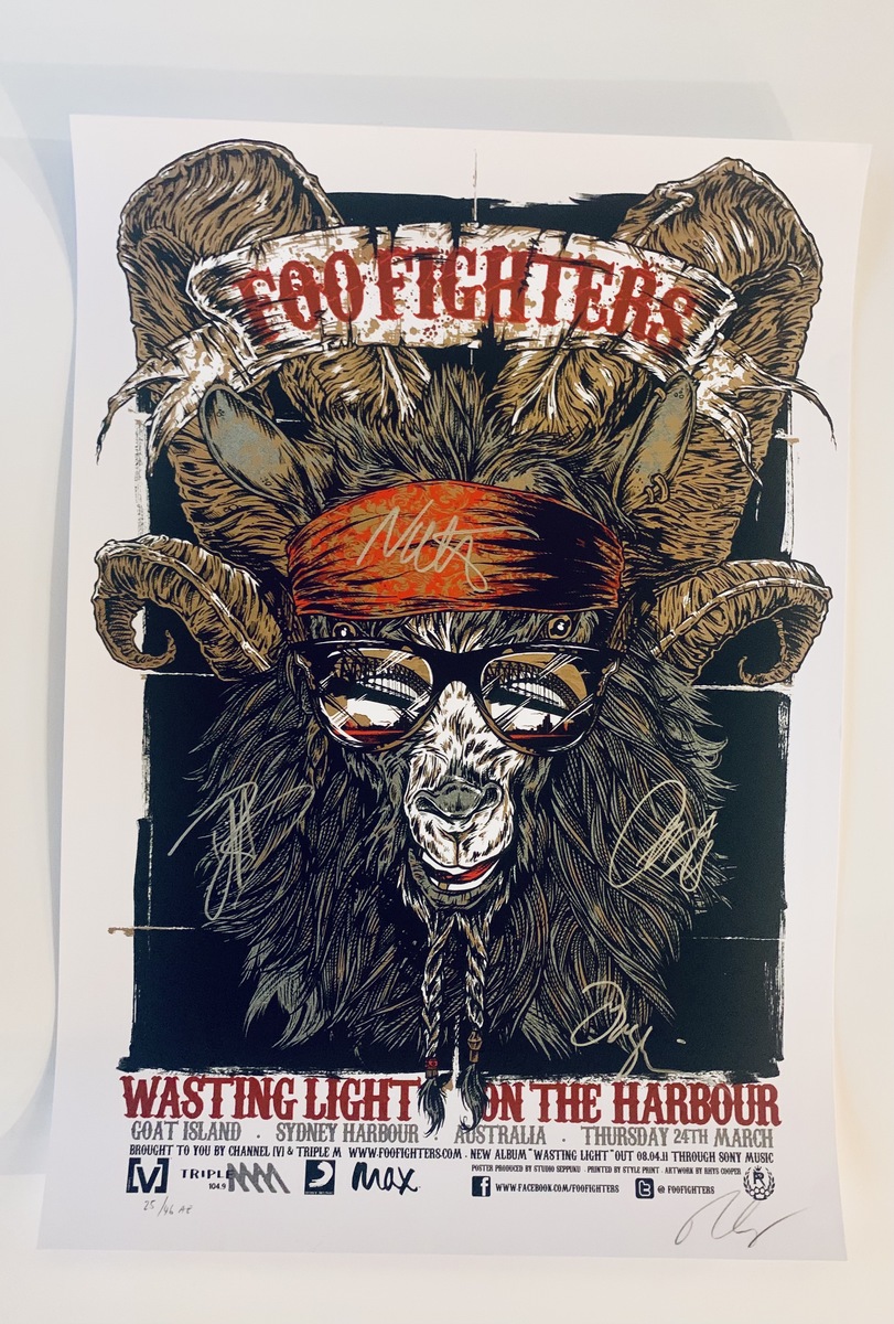 Foo Fighters - 2011 Waisting Light On The Harbor Limited Edition Silscreen Concert Poster by Rhys Cooper - Signed by Foo Fighters