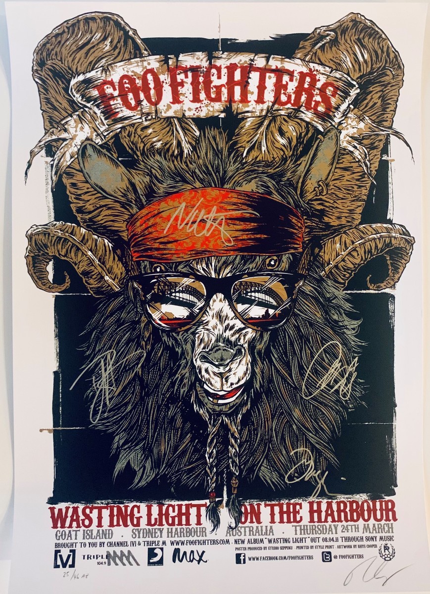 Foo Fighters – 2011 Waisting Light On The Harbor Limited Edition Silscreen Concert Poster by Rhys Cooper – Signed by Foo Fighters