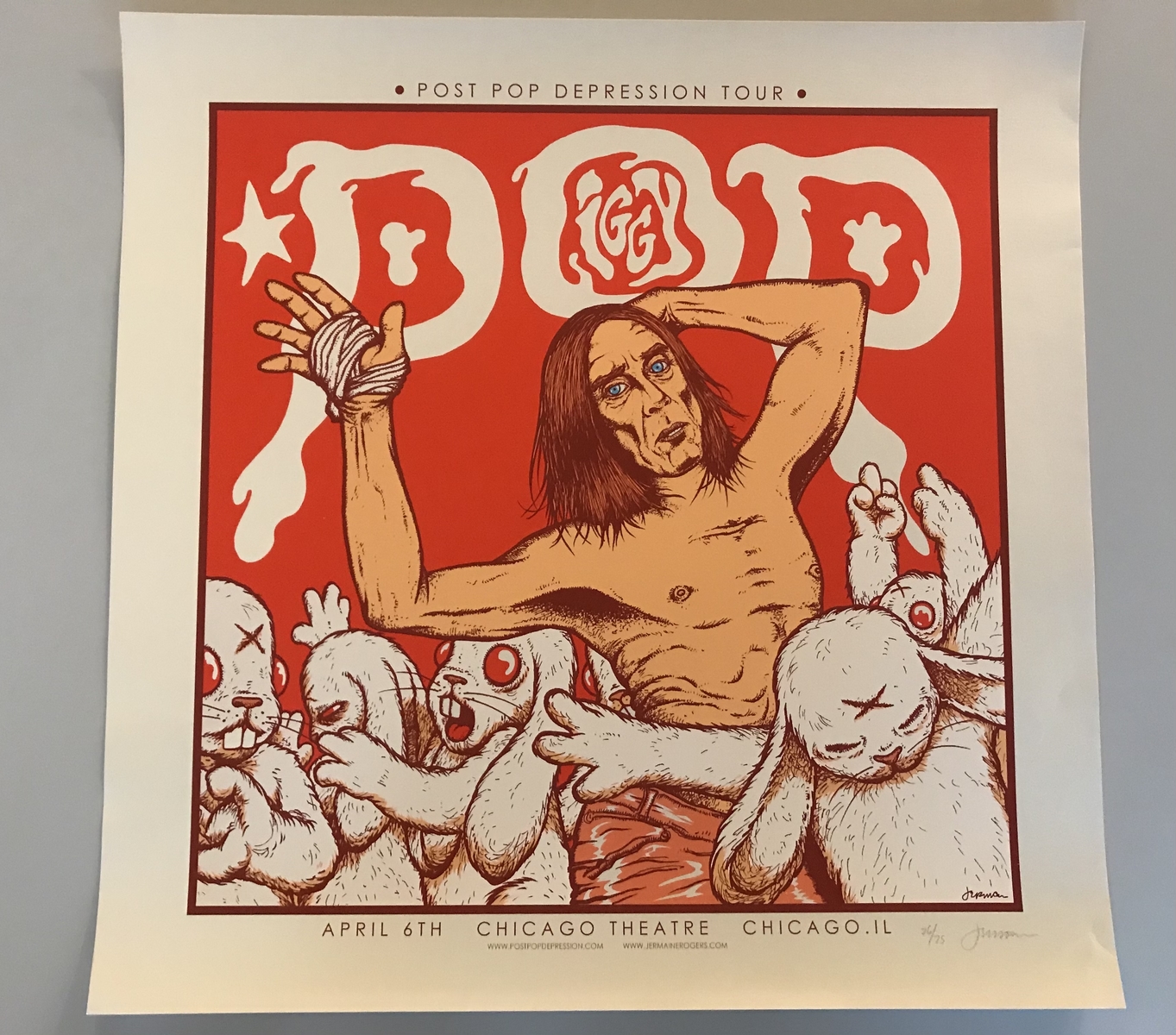 Iggy Pop - 2016 Post Pop Depression Tour, Chicago Theatre, Chicago - Limited Edition Concert Poster by Jermaine Rogers