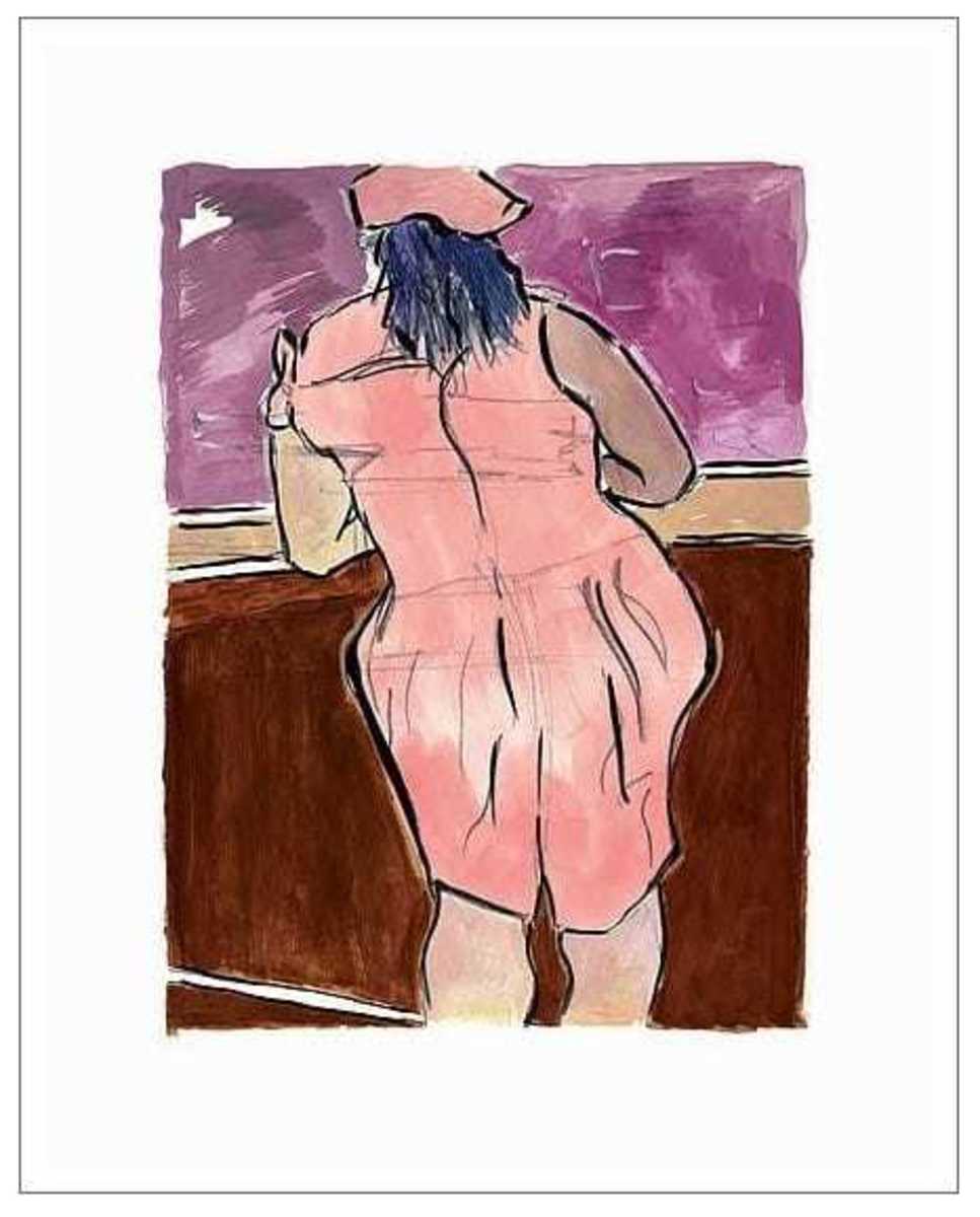 Woman in Red Lion Pub (Pink) - Limited Art Print by Bob Dylan