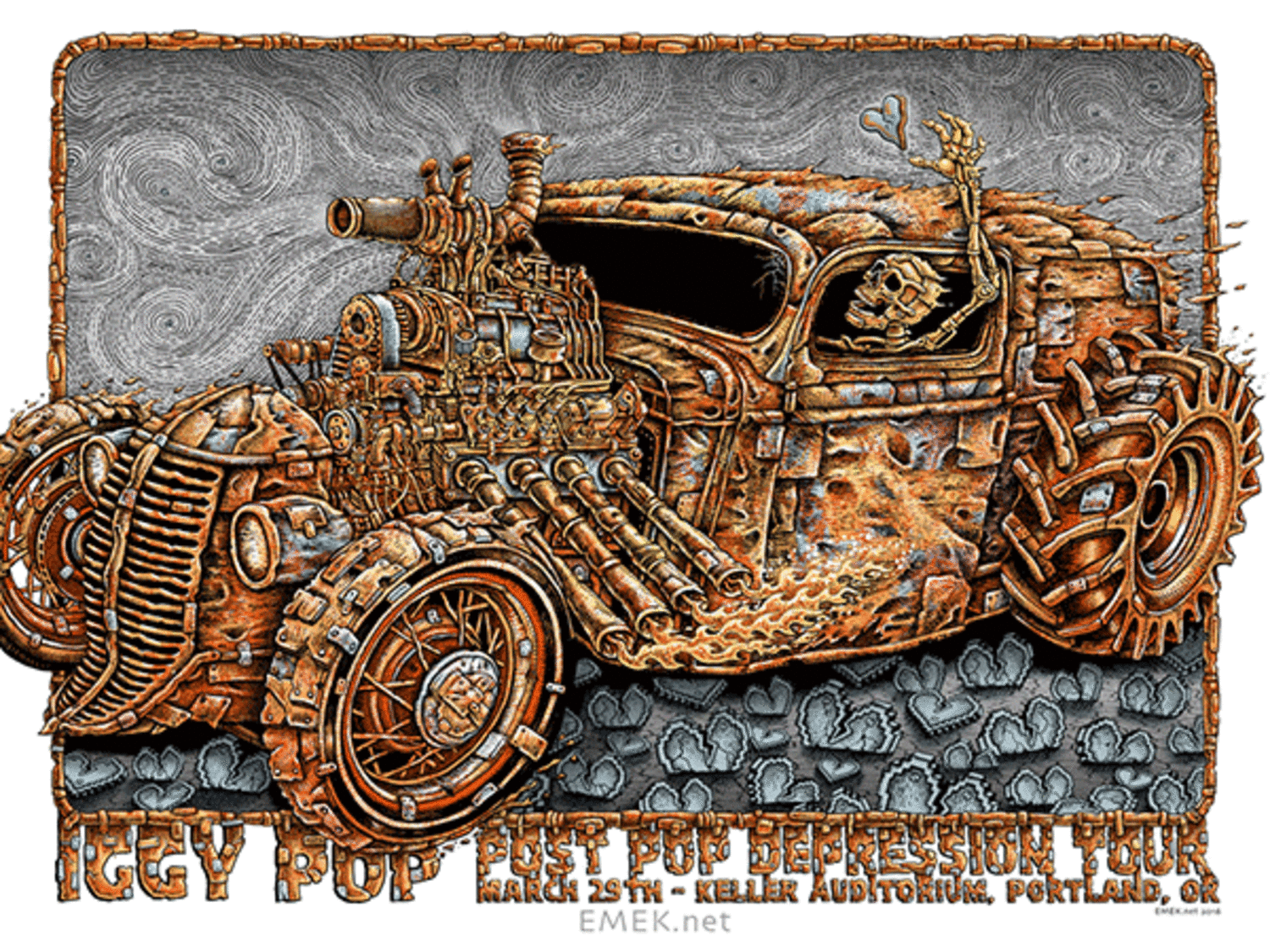 EMEK - 2016 "Rust Rocket" Iggy Pop Farewell Tour - "Post POP Depression" w/ Josh Homme from QOTSA - at the Keller Auditorium in Portland - Limited Edition Concert Poster
