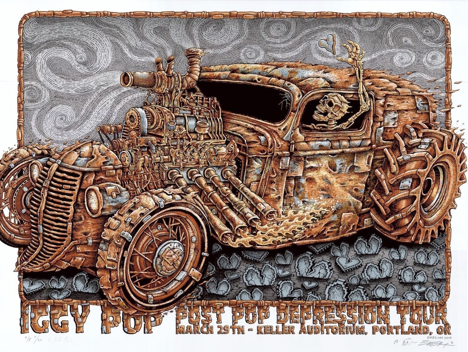 EMEK – 2016 “Rust Rocket” Iggy Pop Farewell Tour – “Post POP Depression” w/ Josh Homme from QOTSA – at the Keller Auditorium in Portland – Limited Edition Concert Poster