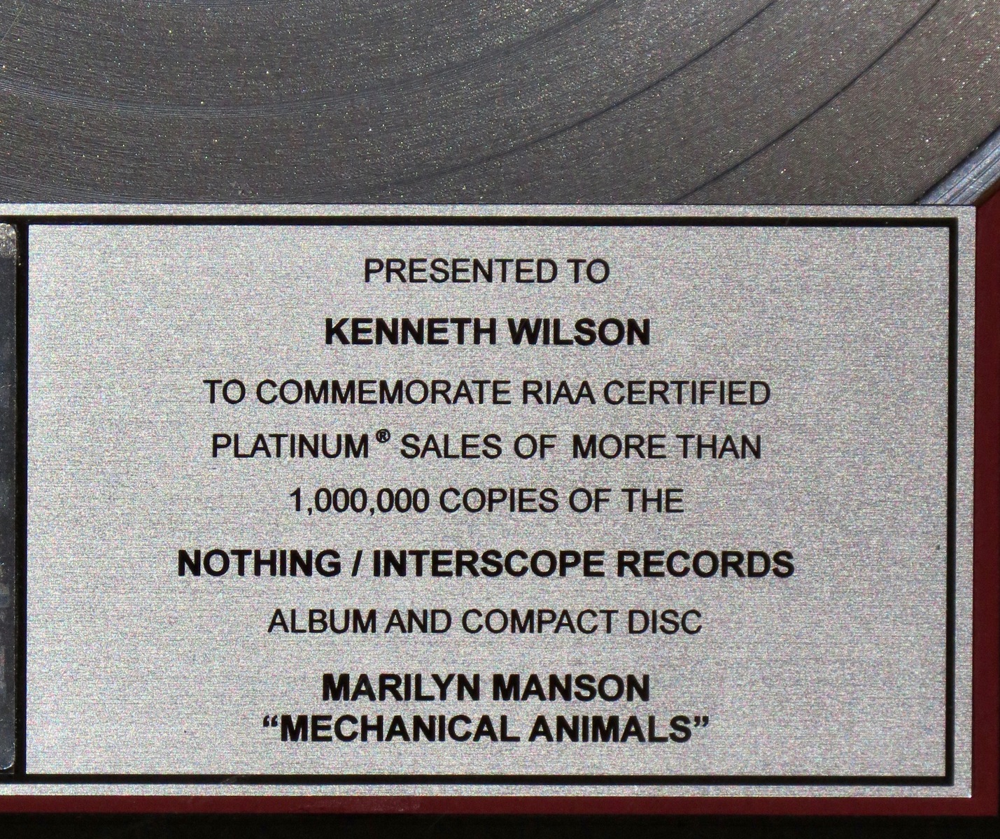Mechanical Animals RIAA Platinum Award